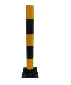 Trụ sắt chống va phi 141mm x cao 1000mm sơn đen / decal vàng phản quang