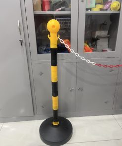 Trụ giao thông nhựa móc xích cao 100cm đế tròn phi 32cm – Vàng đen di động, dễ lắp đặt